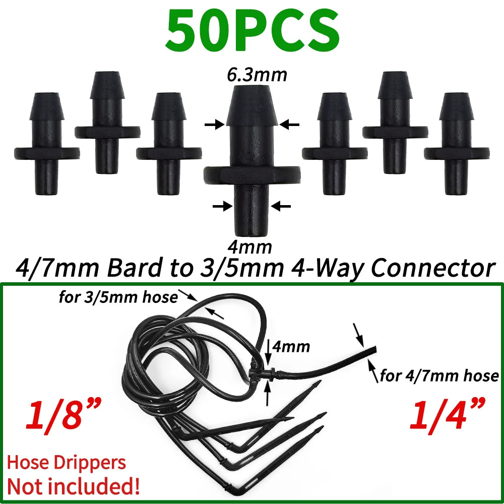 50PCS Barbed 3-Way Tee Connector for 3/5mm Drip Irrigation