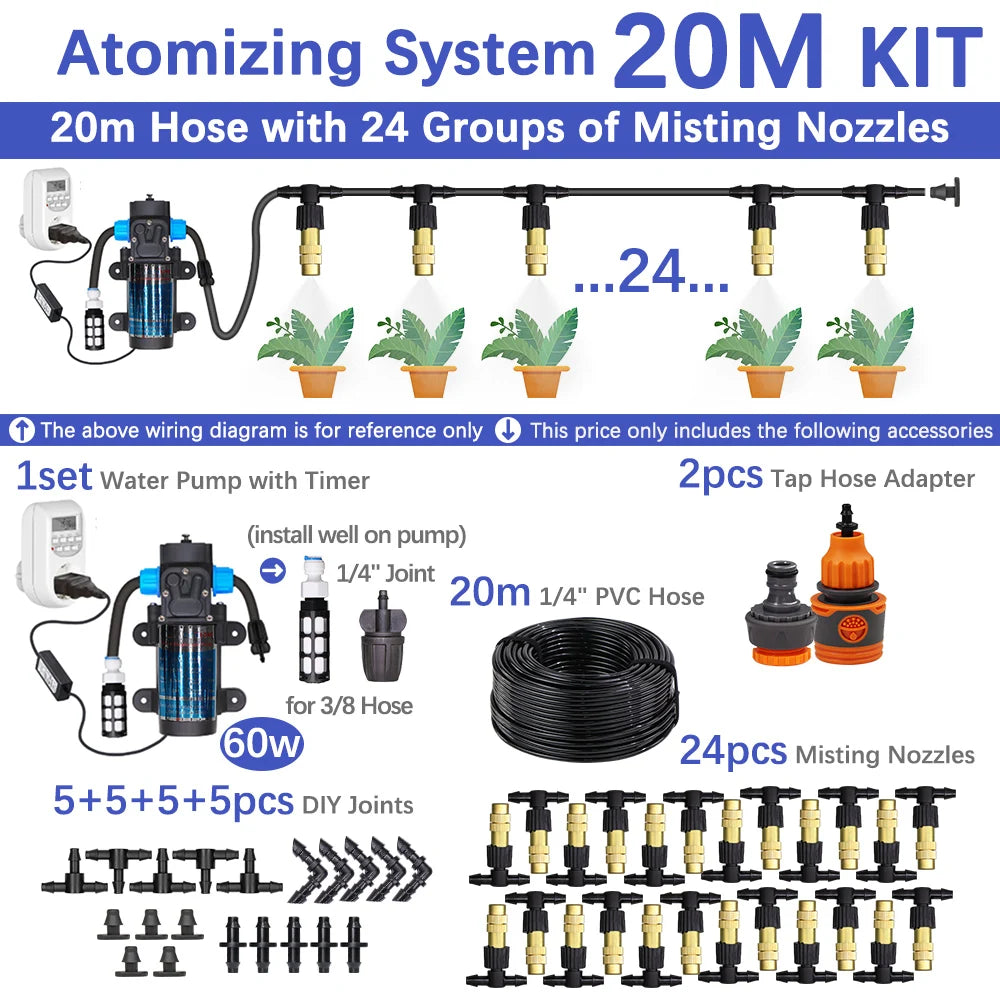 60W Self-Priming Misting Pump Kit for Garden Irrigation