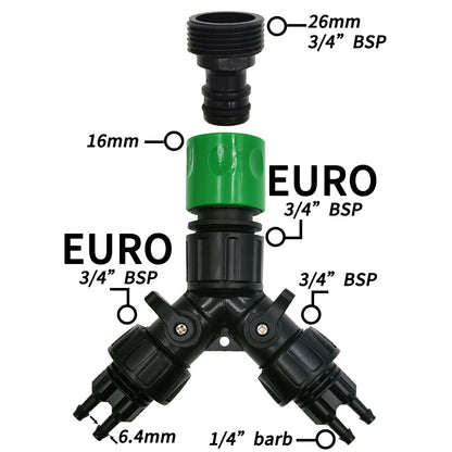 2-Way 4-Way Tap Adapter Splitter 3/4'' to 1/4'' for Drip Irrigation