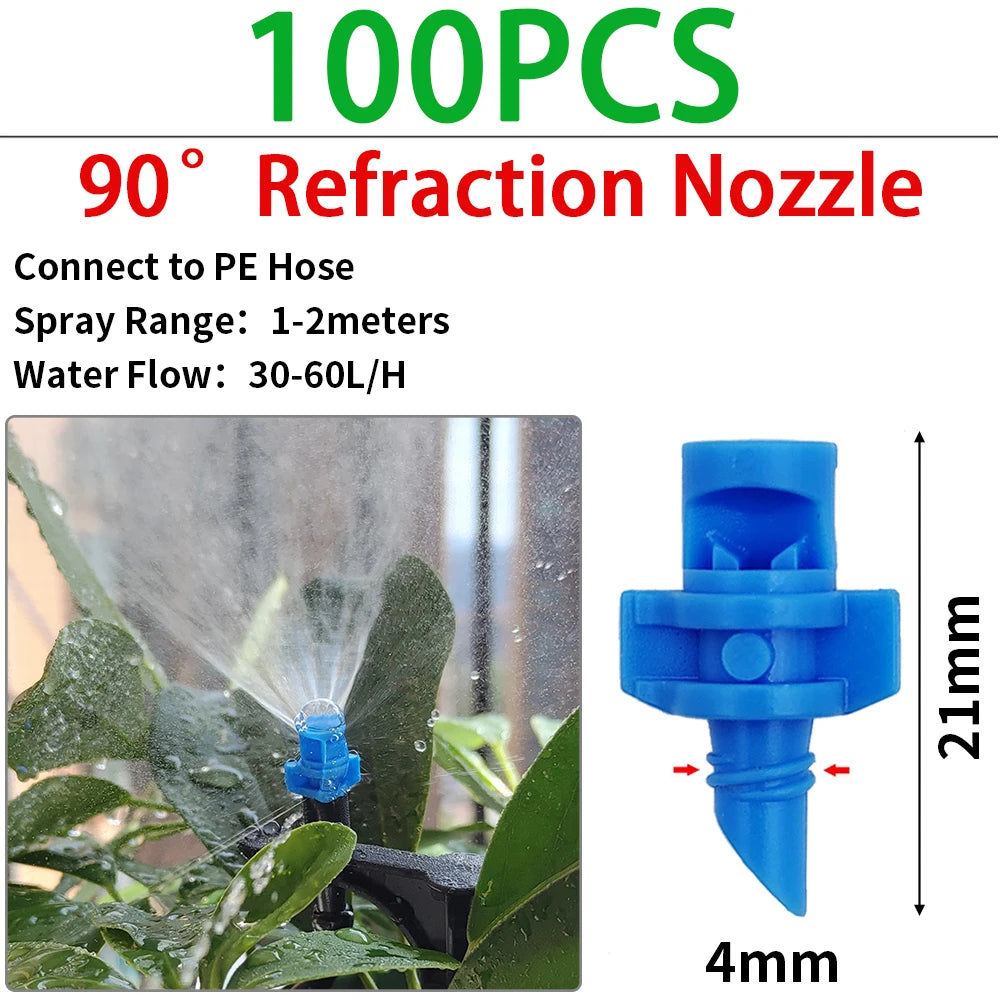 100PCS 90/180/360° Refraction Nozzle for Garden Irrigation