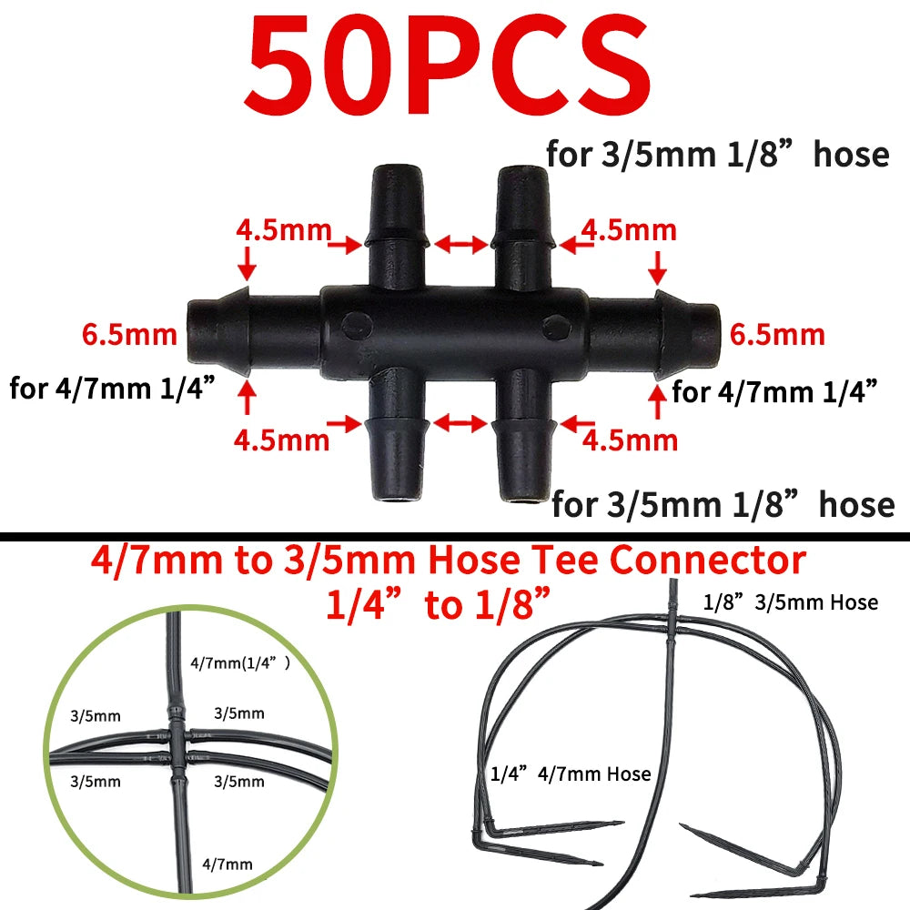 Garden Irrigation Barbed Tee Elbow Drip Coupling for 3/5 4/7mm Hose