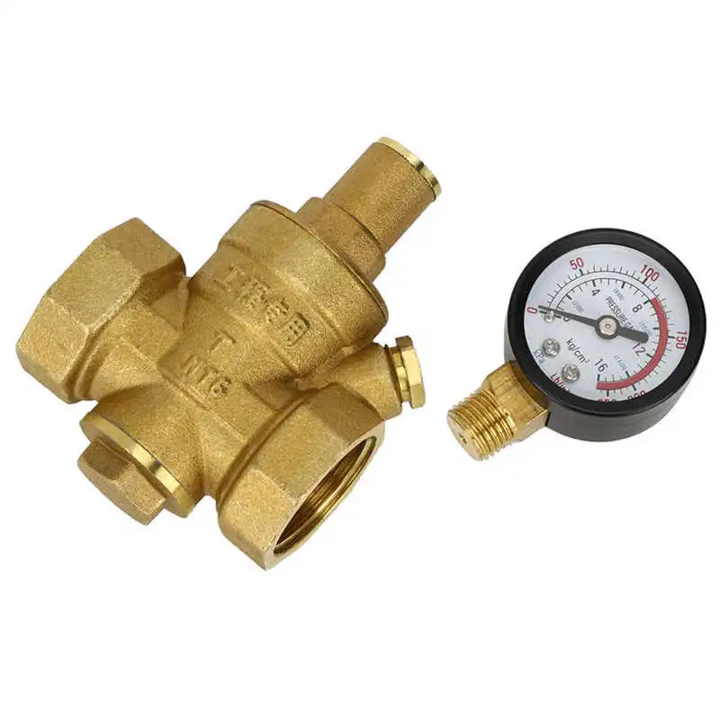 DN25/20/15 Brass Water Pressure Regulator with Gauge Adjustable Valve