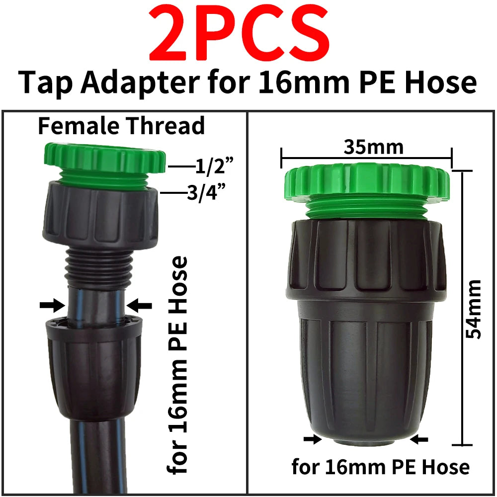 2PCS 16mm 1/2'' PE Pipe Tee Connector Splitter for Drip Irrigation