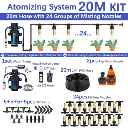 60W Self-Priming Misting Pump Kit for Garden Irrigation