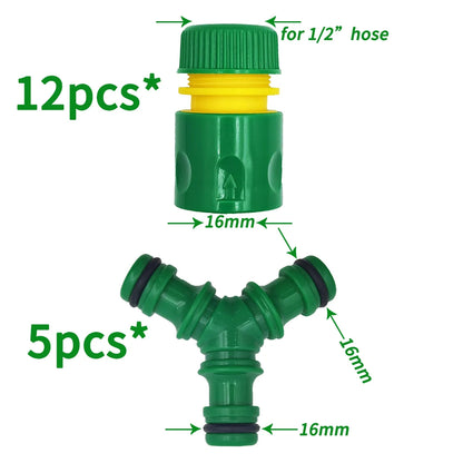 1/2" Hose Garden Tap Quick Connector 16mm Fitting w/ Adapters