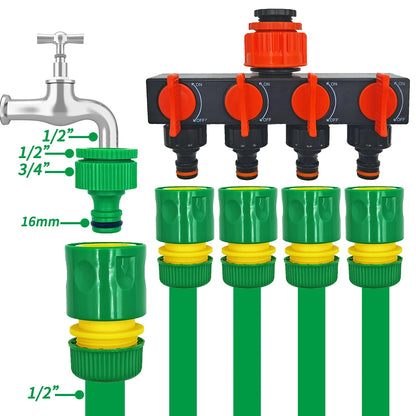 1/2" Hose Garden Tap Quick Connector 16mm Fitting w/ Adapters