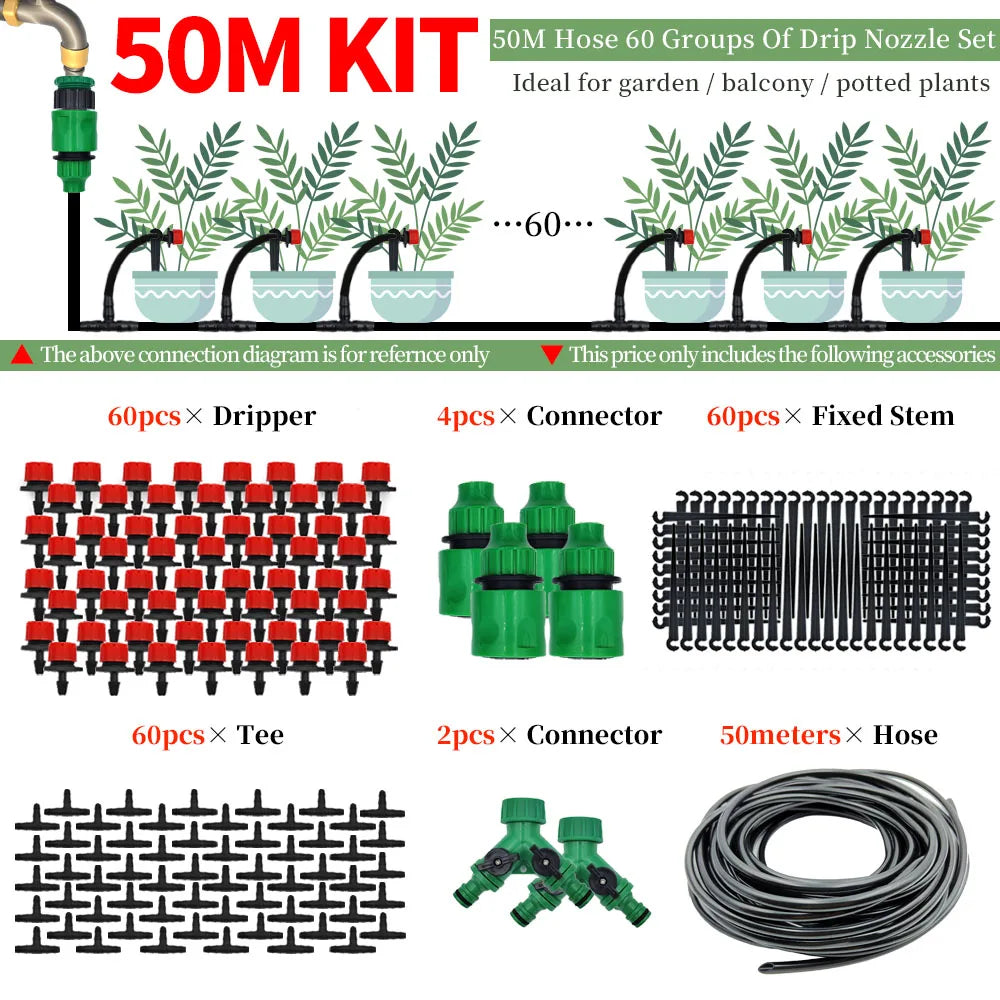 DIY Drip Irrigation Kit 5M-50M Garden Hose with Adjustable Drippers