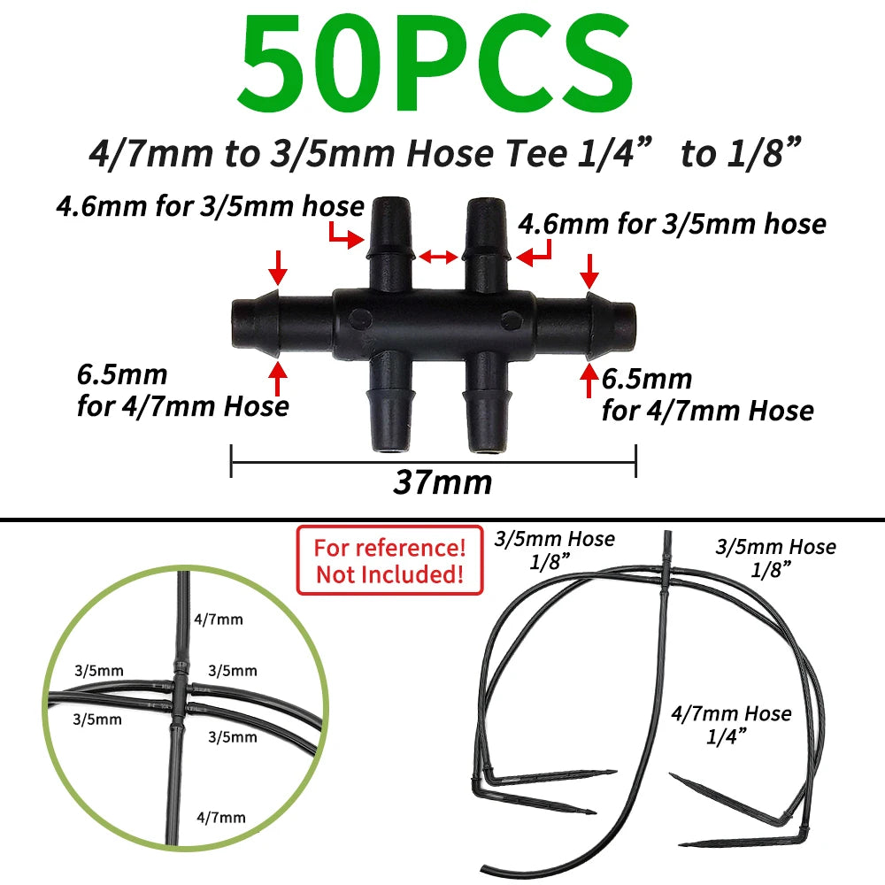 50PCS Barbed 3-Way Tee Connector for 3/5mm Drip Irrigation