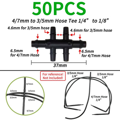 50PCS Barbed 3-Way Tee Connector for 3/5mm Drip Irrigation