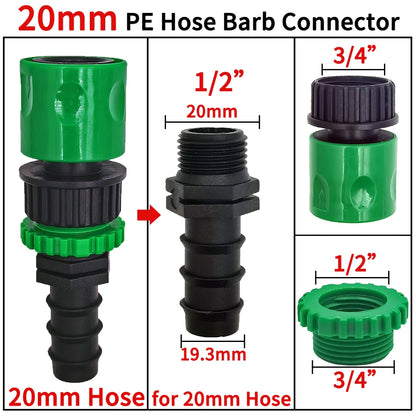 3/4'' Quick Connector Nipple Barb Adapter for 16mm 20mm Hose