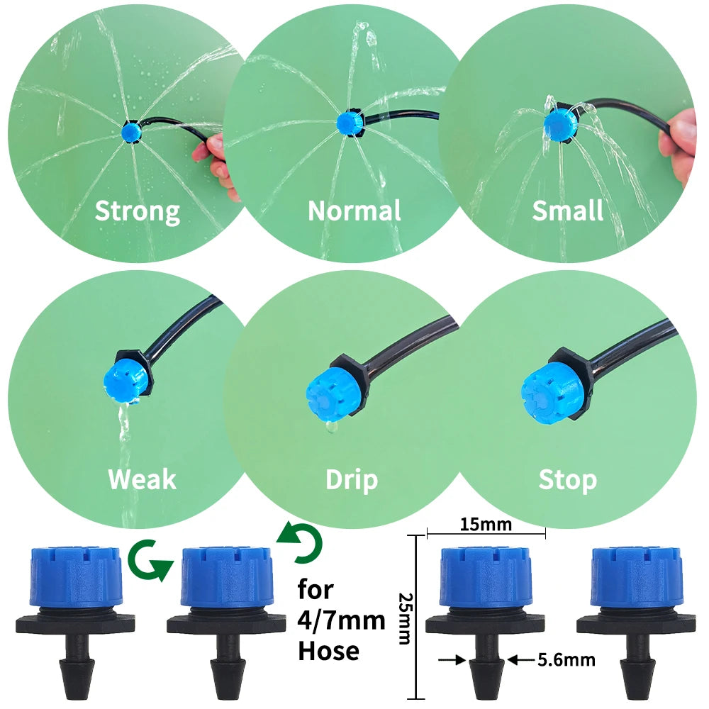 50-100X Garden Drip Irrigation 1/4'' Adjustable Emitter 4/7mm Hose