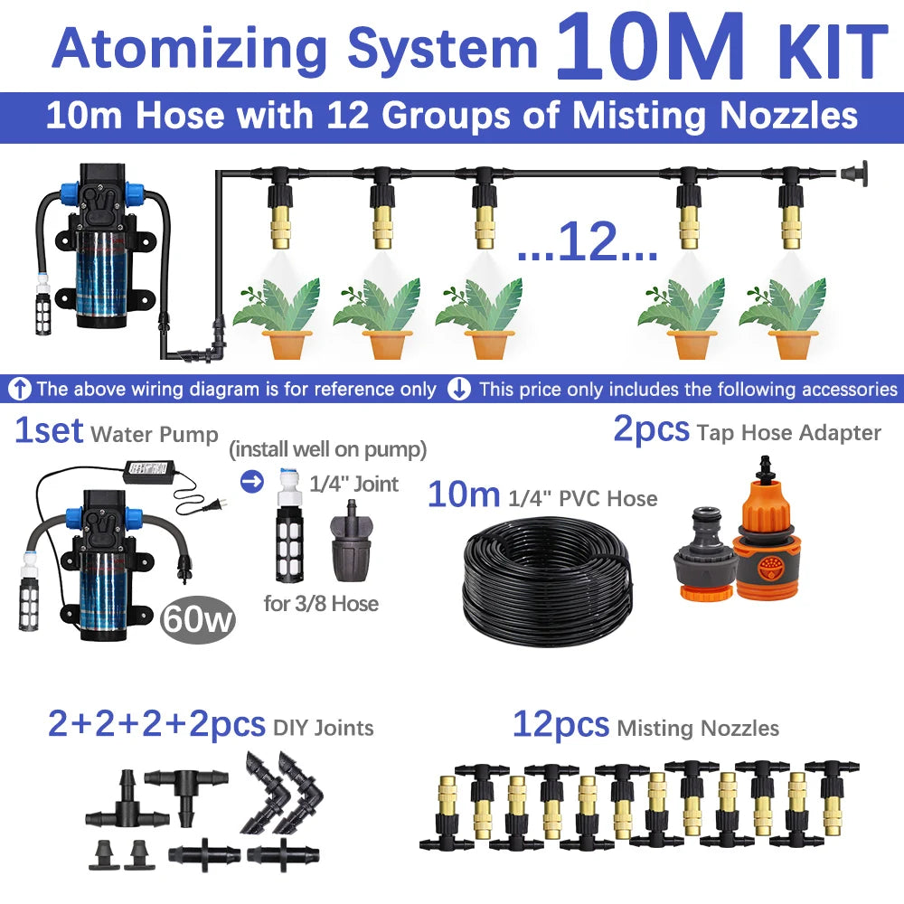 60W Self-Priming Misting Pump Kit for Garden Irrigation