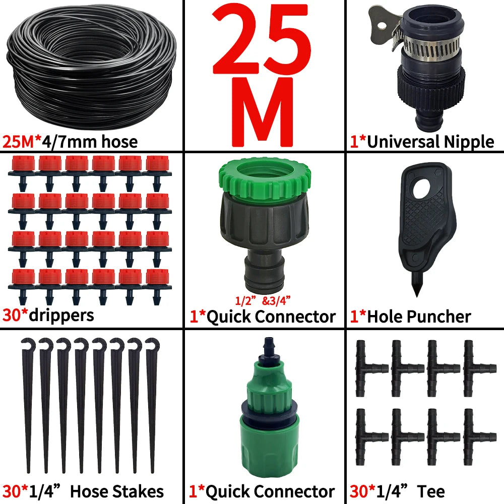 5M-25M Micro Drip Watering Kit DIY Automatic Irrigation 4/7'' Hose