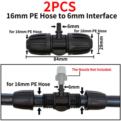 2PCS 16mm 1/2'' PE Pipe Tee Connector Splitter for Drip Irrigation