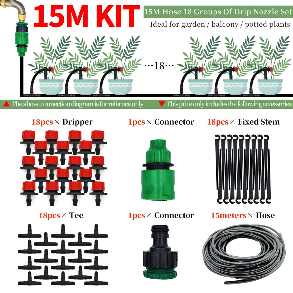 DIY Drip Irrigation Kit 5M-50M Garden Hose with Adjustable Drippers