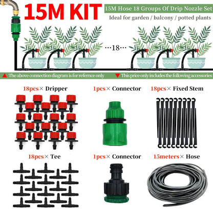 DIY Drip Irrigation Kit 5M-50M Garden Hose with Adjustable Drippers