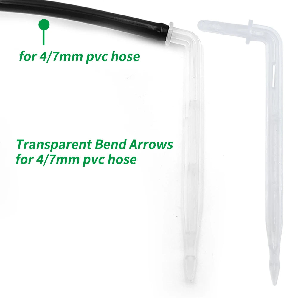 25x Transparent Bend Arrow 1/4'' 4/7mm Hose Dripper Micro Irrigation