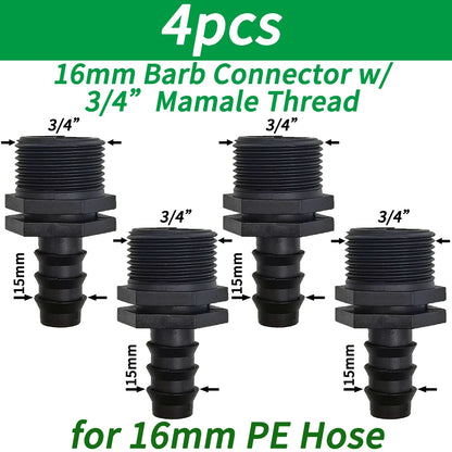 "1/2" - 3/4" Male/Female Thread to Barb PE Hose Adapter