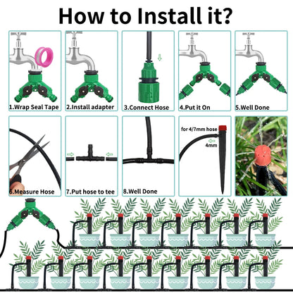 Drip Irrigation Kit 1/4'' for Bonsai, Flowers & Greenhouse Plants