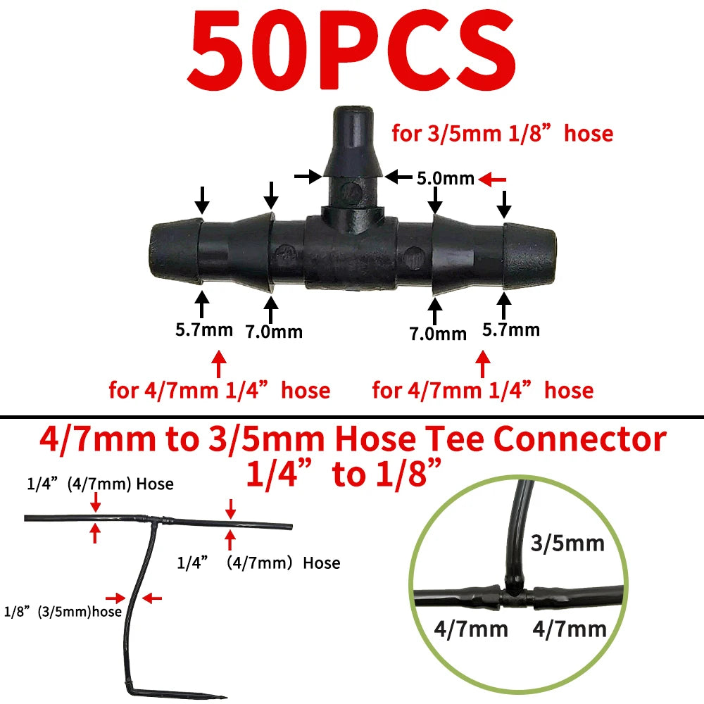 Garden Irrigation Barbed Tee Elbow Drip Coupling for 3/5 4/7mm Hose