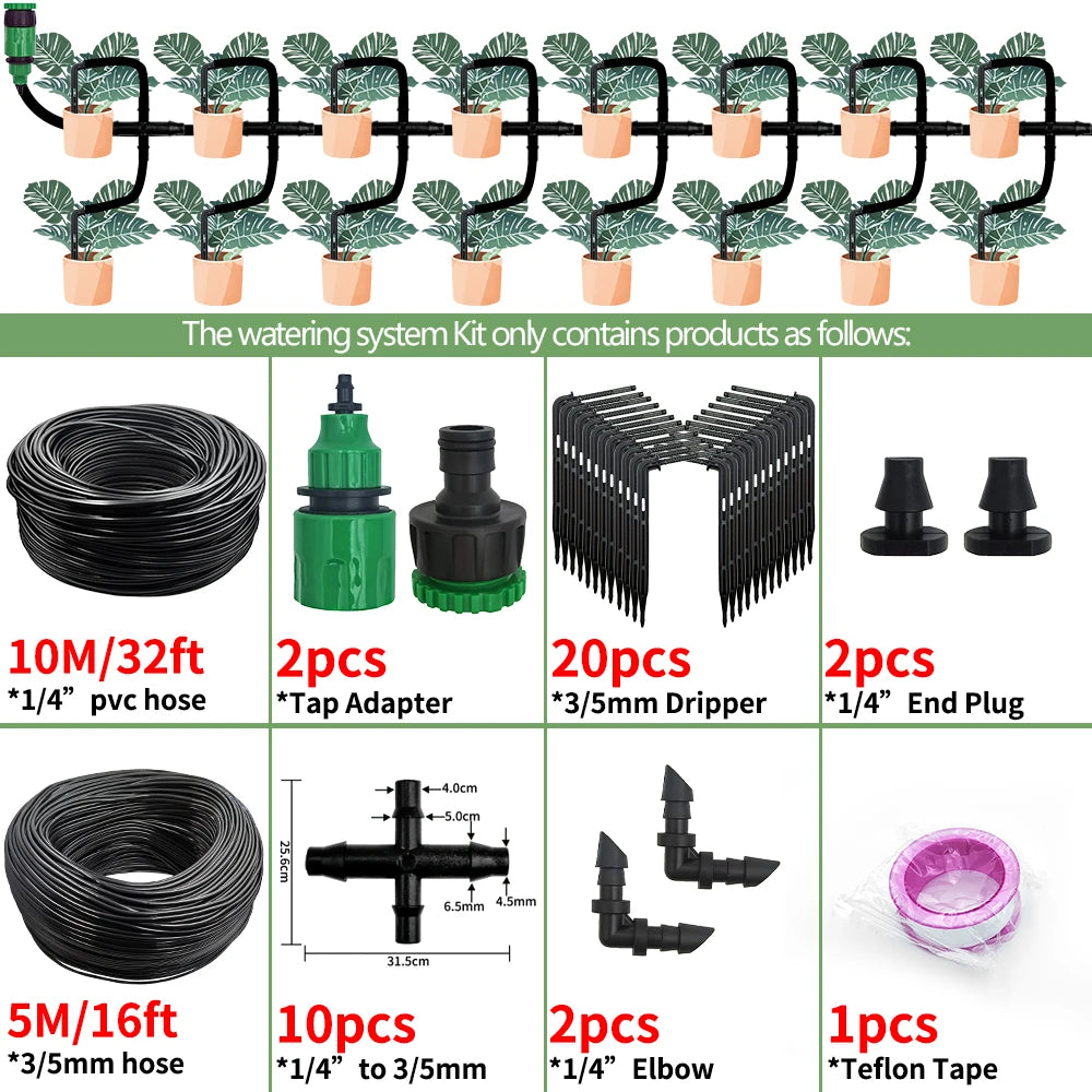 Greenhouse Drip Irrigation Kit 4-Way 4/7mm to 3/5mm Hose for Plants