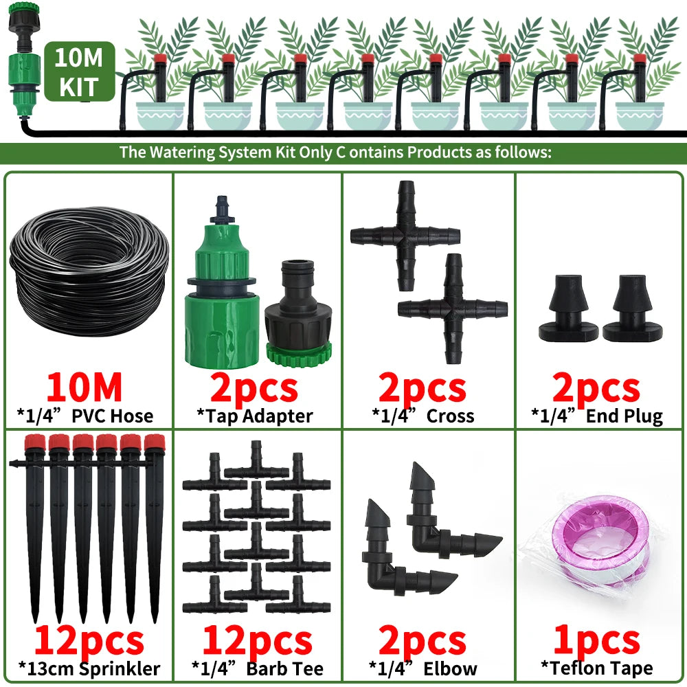 Drip Irrigation Kit 1/4'' for Bonsai, Flowers & Greenhouse Plants