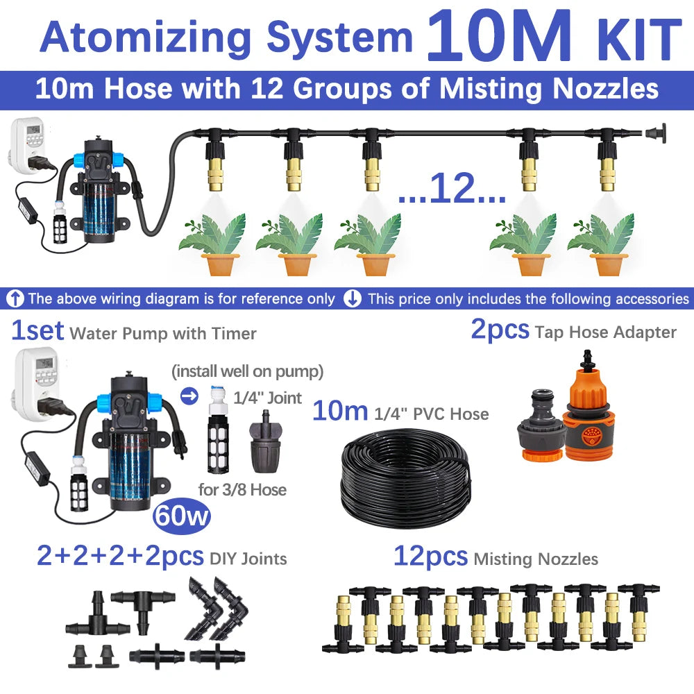 60W Self-Priming Misting Pump Kit for Garden Irrigation