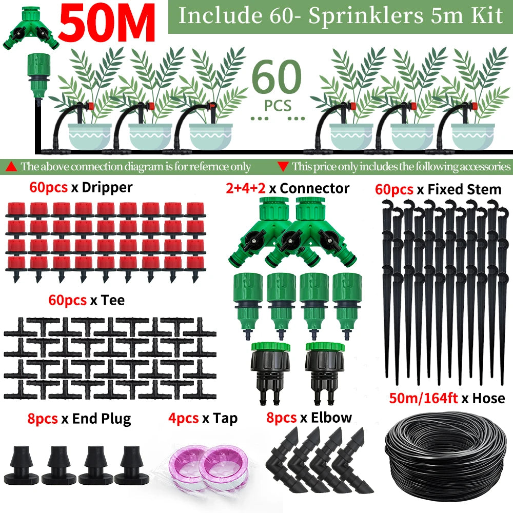 5-50M Garden Drip Irrigation Kit with 1/4" Nozzles for Plants