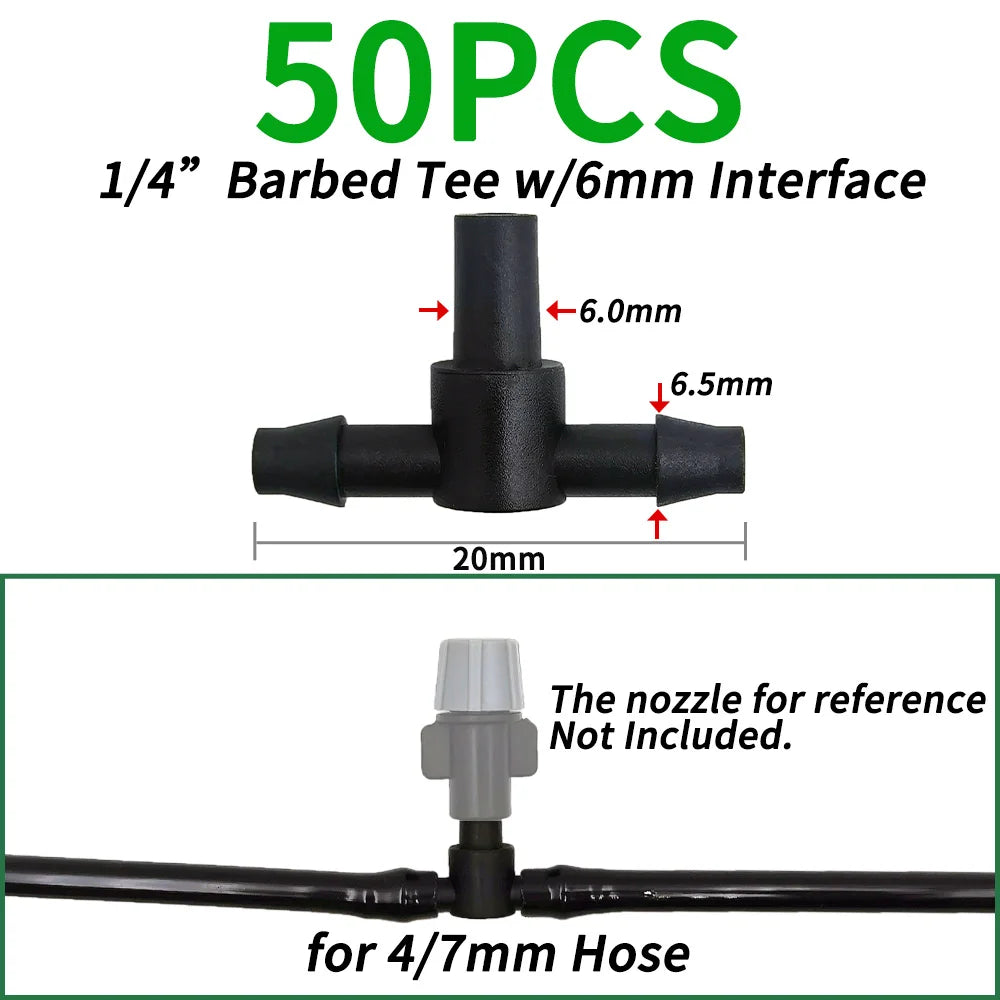 20-50PCS Plastic Dripper Watering Tee 1/4" Connector for 4mm/7mm Hose