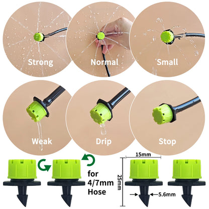 50-100X Garden Drip Irrigation 1/4'' Adjustable Emitter 4/7mm Hose