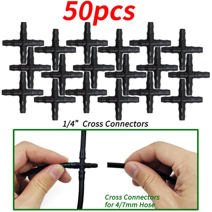 10-100PCS 1/4'' Cross Connector for 4/7mm Drip Irrigation