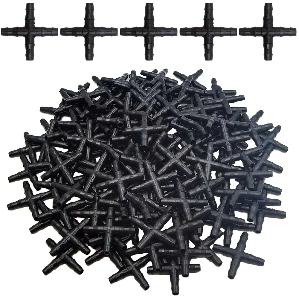 10-100PCS 1/4'' Cross Connector for 4/7mm Drip Irrigation