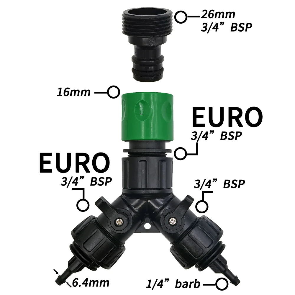 2-Way 4-Way Tap Adapter Splitter 3/4'' to 1/4'' for Drip Irrigation