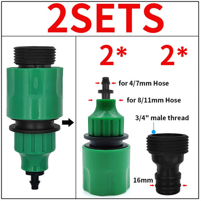 2PCS Quick Coupling Adapter 1/4" 3/8" Barbed Connector for Irrigation