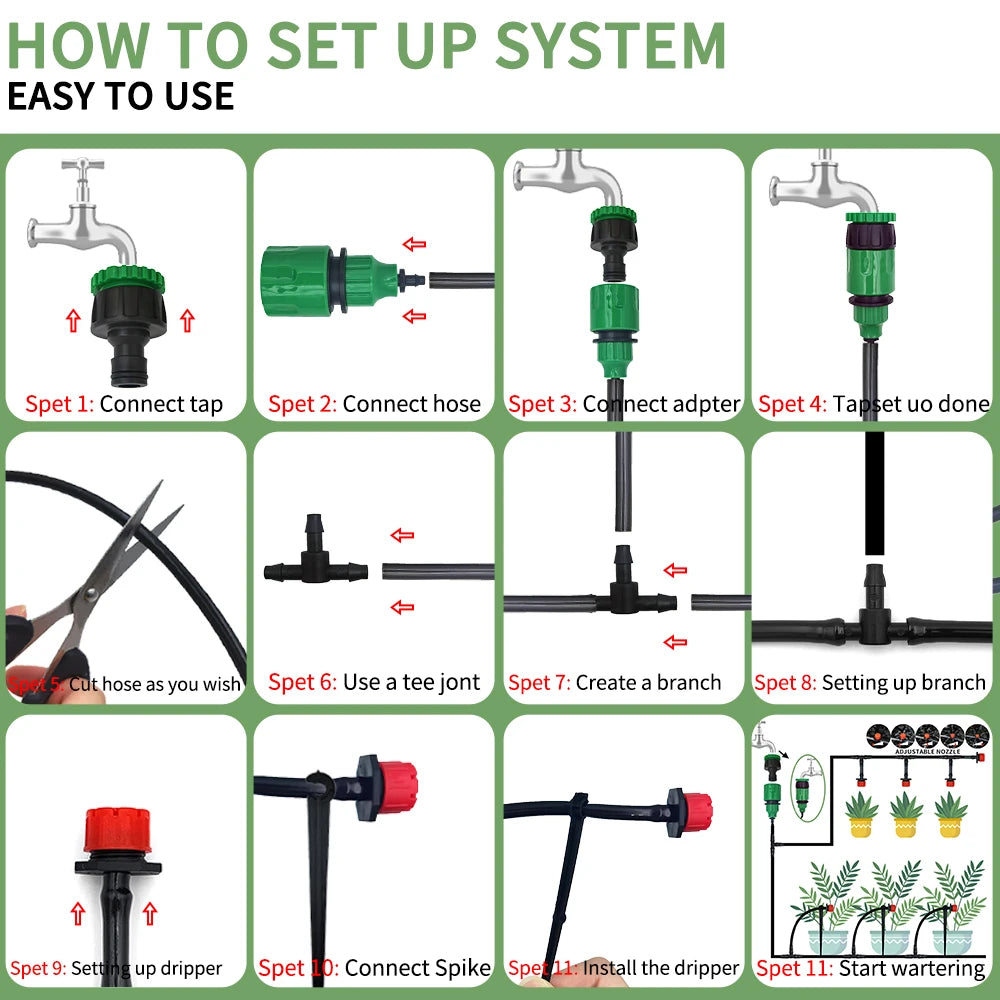 5M-60M Drip Irrigation System with Adjustable Drippers for Plants