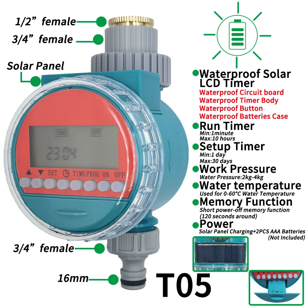 Garden Watering Timer LCD Solar Drip Irrigation Controller