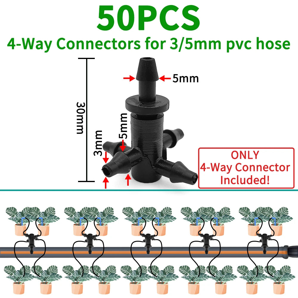 50PCS Barbed 3-Way Tee Connector for 3/5mm Drip Irrigation