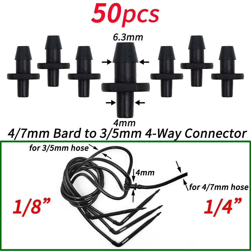 Garden Water Connector Drip Irrigation for 1/4'' & 1/8'' Tubing