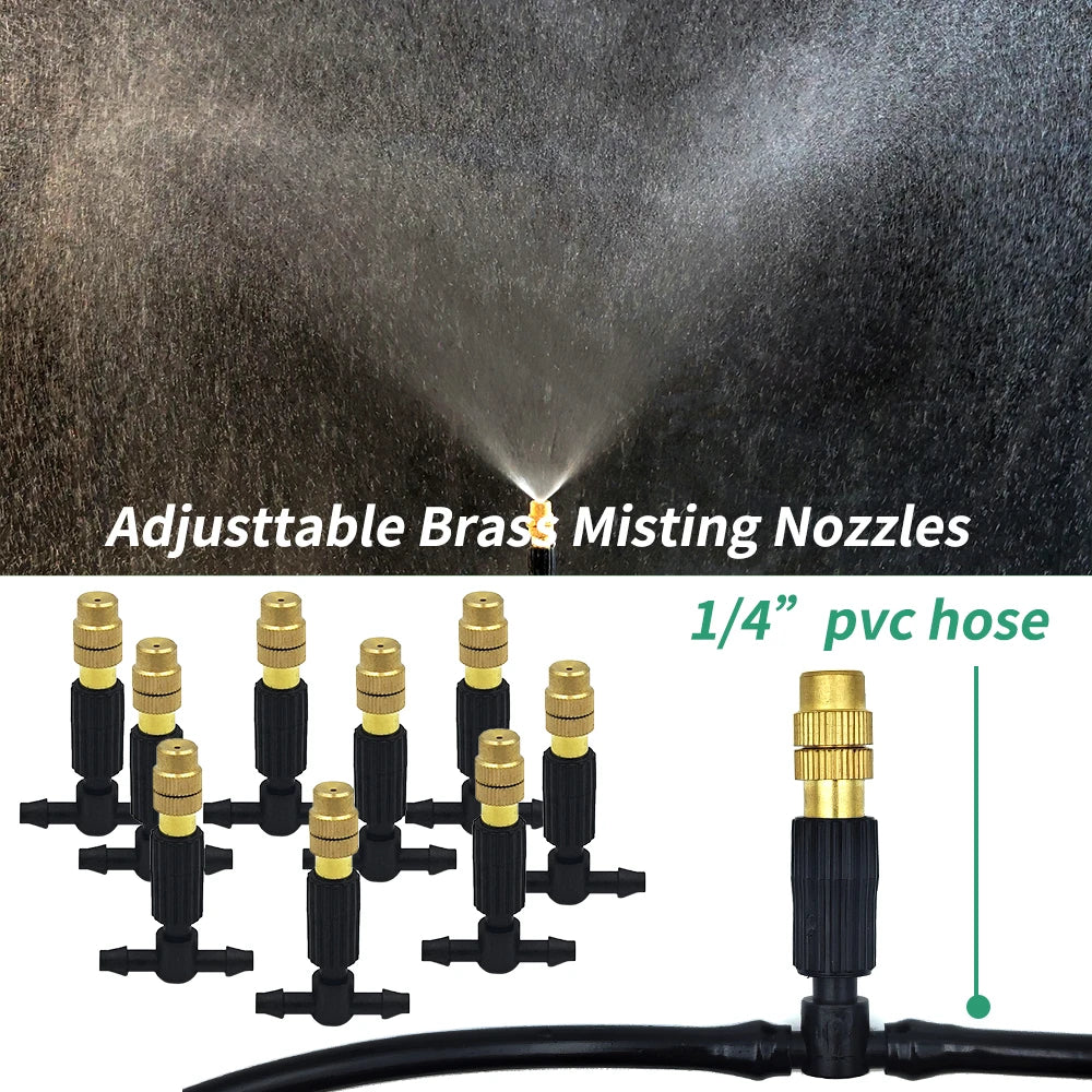 5M-30M Garden Misting Cooling System 1/4'' Brass Nozzles 4/7mm Hose