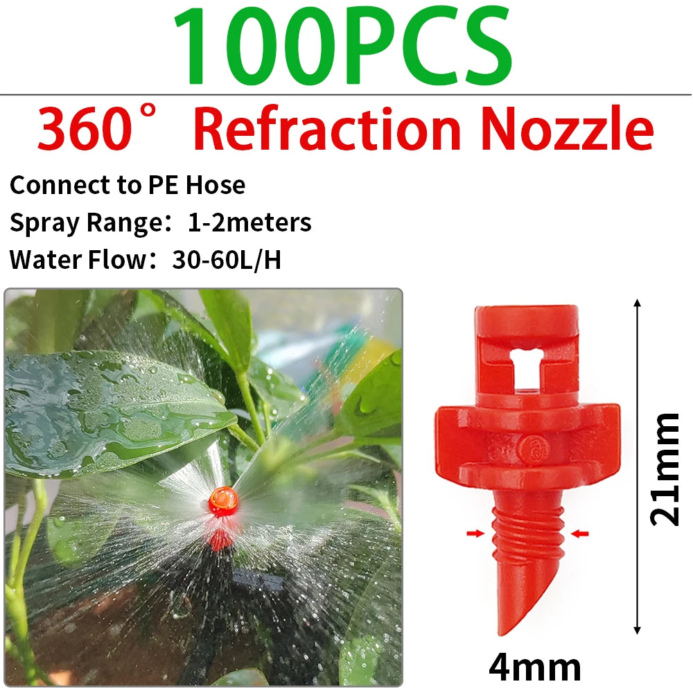 100PCS 90/180/360° Refraction Nozzle for Garden Irrigation