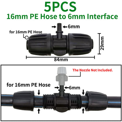 5PCS 16mm 1/2'' PE Pipe Connector Tee Splitter for Drip Irrigation