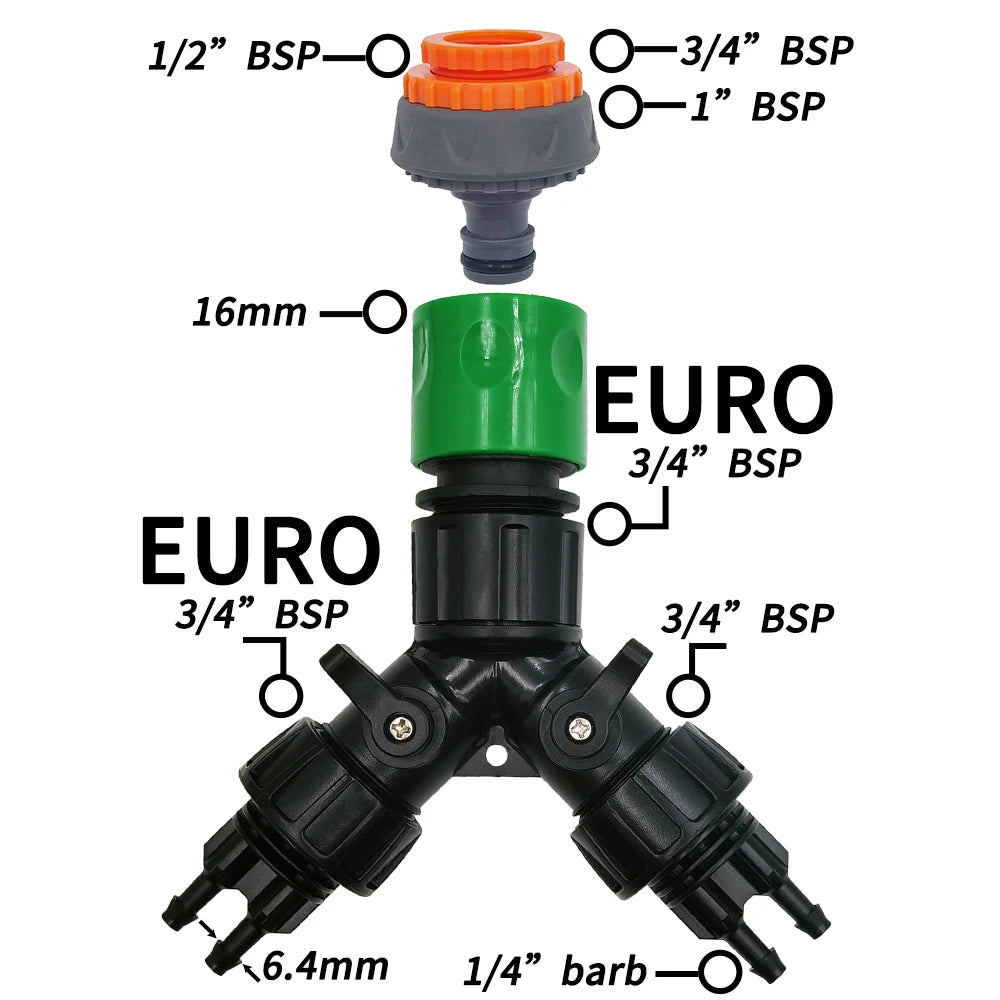 2-Way 4-Way Tap Adapter Splitter 3/4'' to 1/4'' for Drip Irrigation