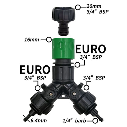 2-Way 4-Way Tap Adapter Splitter 3/4'' to 1/4'' for Drip Irrigation