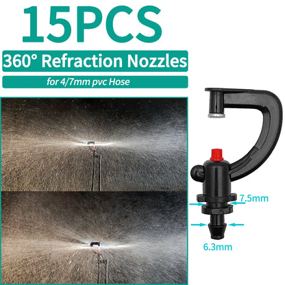 5PCS 360° Micro Nozzle Drip Irrigation Misting System 4/7mm Barb