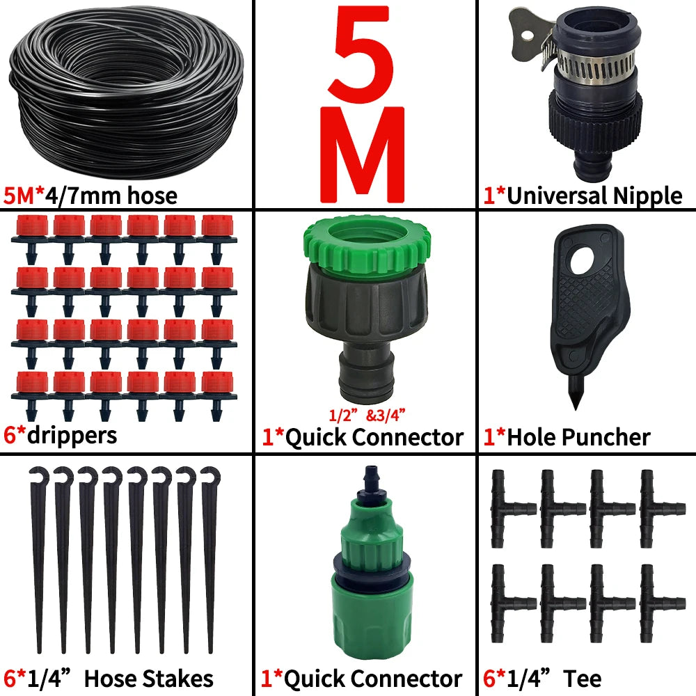 5M-25M Micro Drip Watering Kit DIY Automatic Irrigation 4/7'' Hose