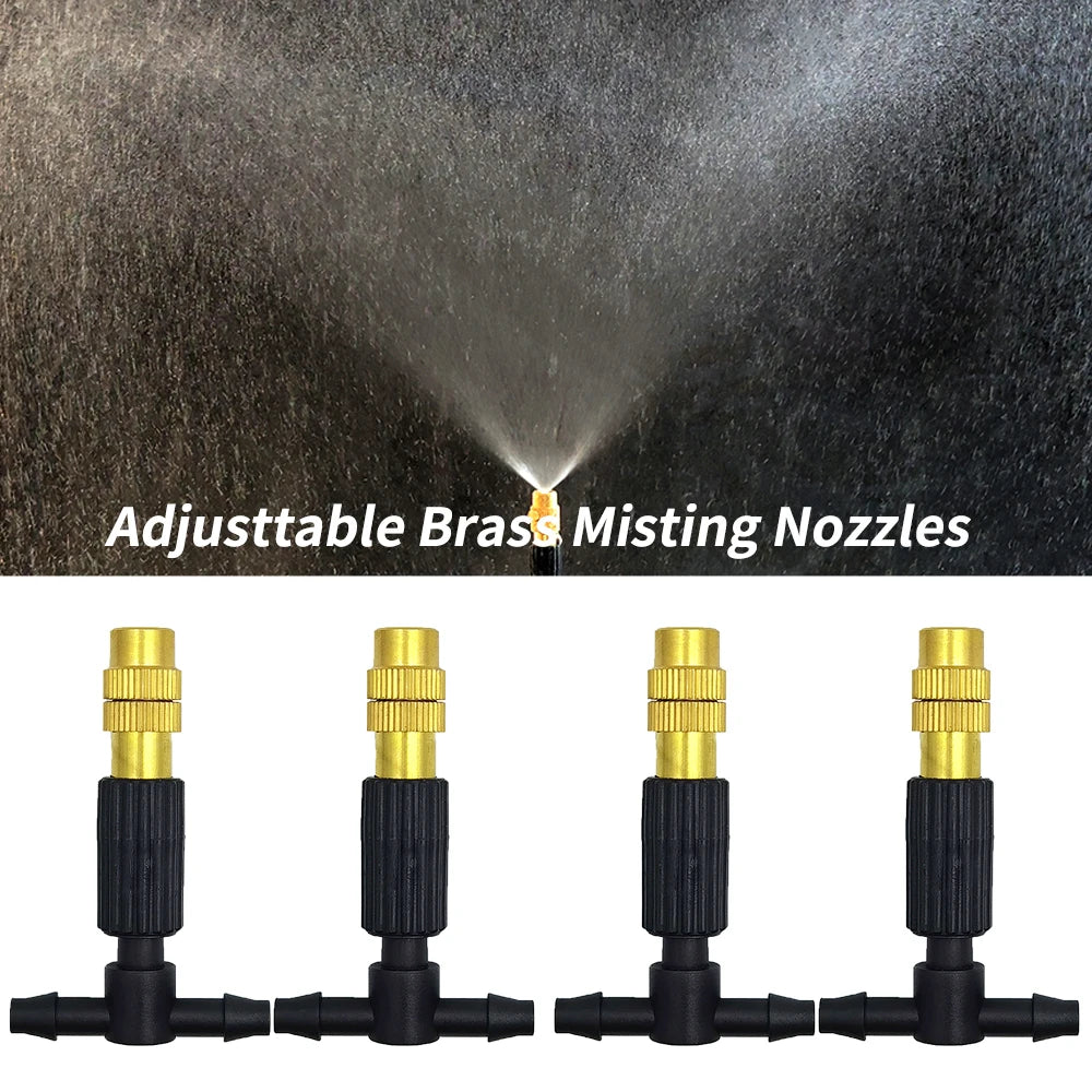 5M-30M Garden Misting Cooling System 1/4'' Brass Nozzles 4/7mm Hose