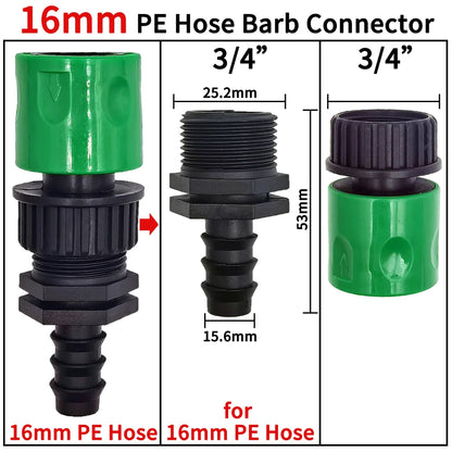 3/4'' Quick Connector Nipple Barb Adapter for 16mm 20mm Hose