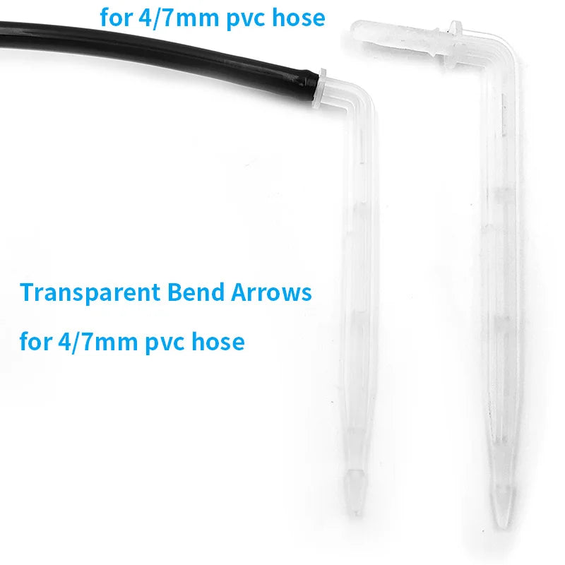 50X Transparent Bend Arrow 1/4" 4/7mm Hose Dripper Micro Irrigation