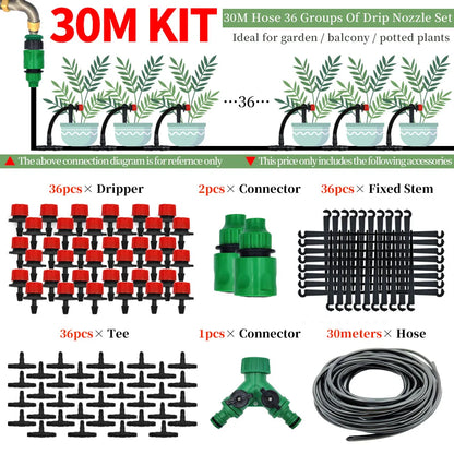 DIY Drip Irrigation Kit 5M-50M Garden Hose with Adjustable Drippers