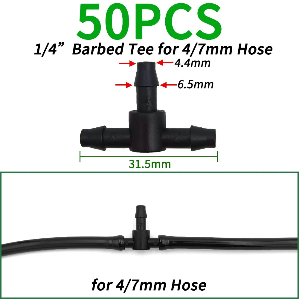 20-50PCS Plastic Dripper Watering Tee 1/4" Connector for 4mm/7mm Hose